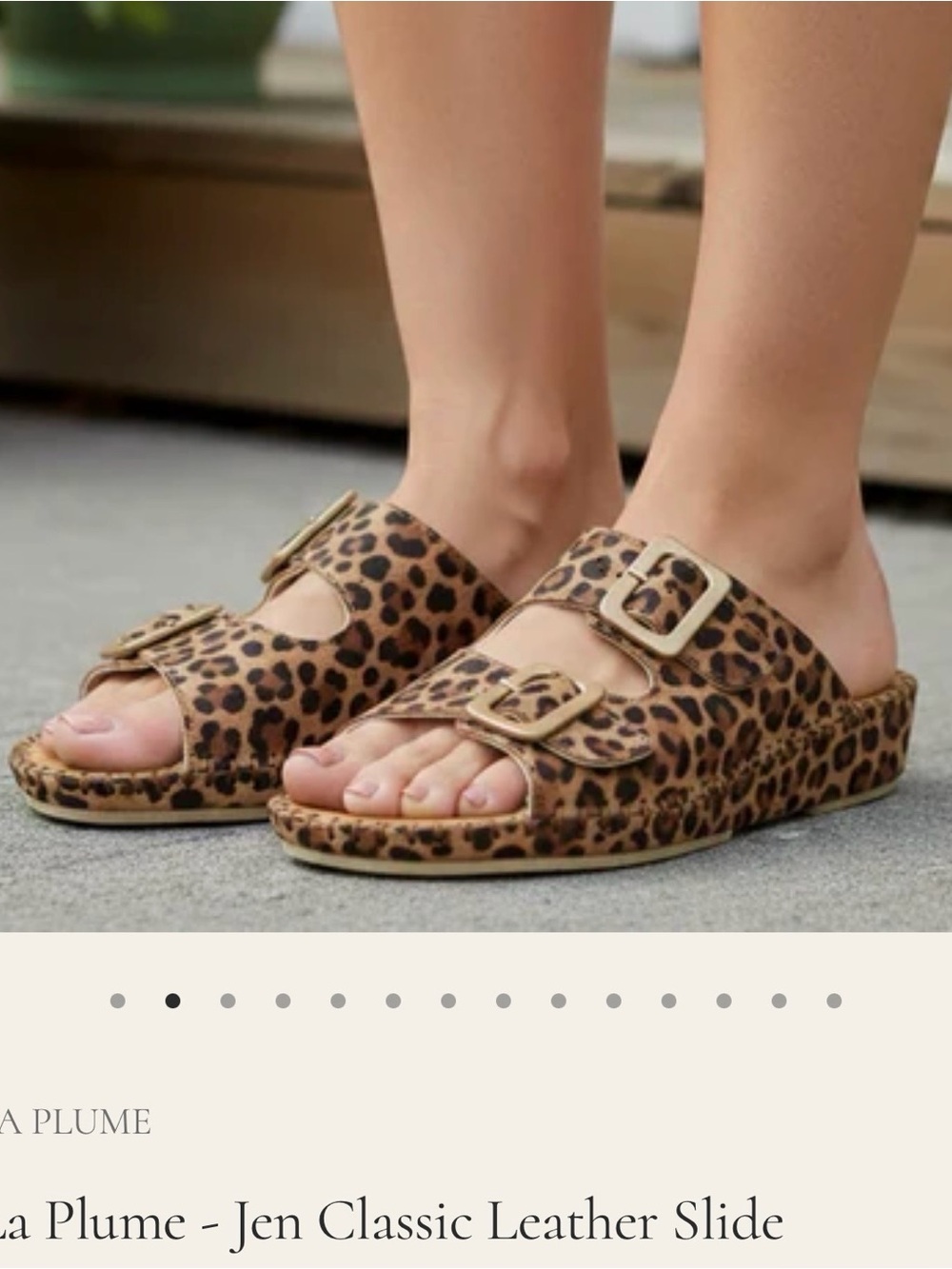 Leopard Print Double-Buckle Leather Slide Sandal - Brown